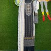 Black and White Cotton Shalwar Kameez Set with Embroidery and Long Dupatta