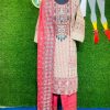 Dusty Pink and Biscuit Cotton Shalwar Kameez Set with Embroidery and Long Dupatta