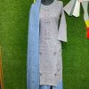 Gray and SkyBlue Cotton Shalwar Kameez Set with Embroidery and Matching Dupatta