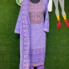 Lavender Cotton Shalwar Kameez Set with Embroidery and Matching Dupatta