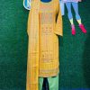 Mustard and Pastel Cotton Shalwar Kameez Set with Embroidery, Glass Work, and Long Dupatta