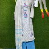 Off White Cotton Shalwar Kameez Set with Embroidery and Long Dupatta